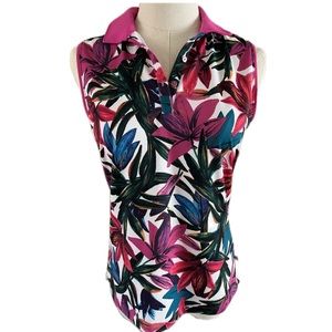 Lady Hagen Tops Tropical Golf Polo Exercise Workout Sleeveless Polo Shirt XS